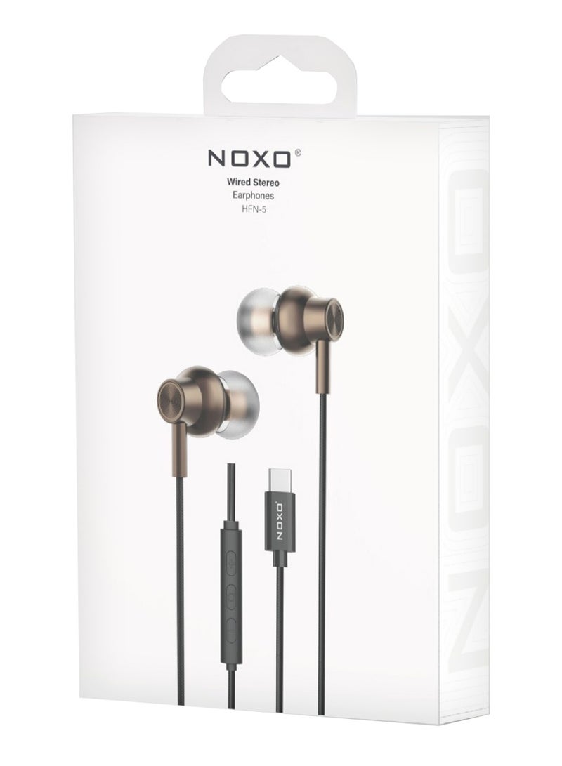 NOXO Wired Stereo Earphones HFN-5 with USB-C – High-Sensitivity Handsfree Headphones - Grey - Image 3