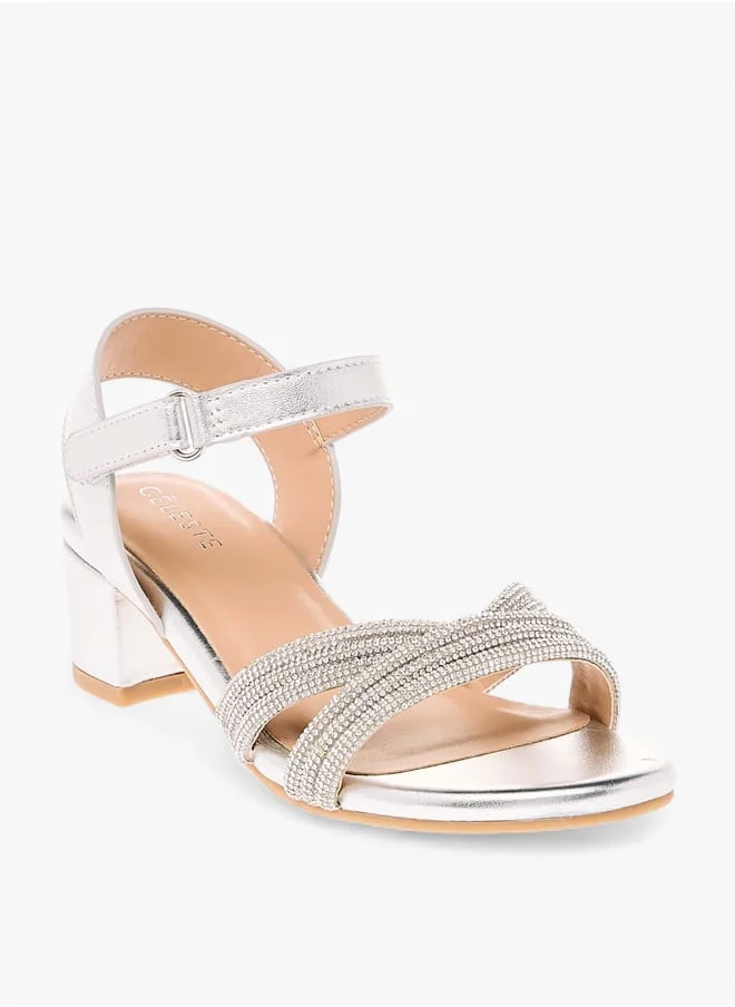 سيليست Girls Embellished Block Heeled Sandals With Hook And Loop Closure