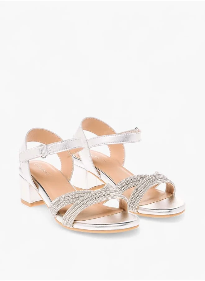 سيليست Girls Embellished Block Heeled Sandals With Hook And Loop Closure