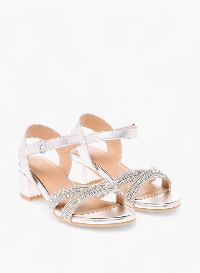 Celeste Girls Embellished Block Heeled Sandals With Hook And Loop Closure  - Image 2