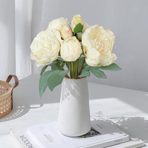 TOCHGREEN Artificial Peonies Silk Flowers 2 Bouquets Vintage Fake Peonies 14pcs Heads Faux Peony Flowers with Stems for Home Wedding Table Decoration Bridal Bouquet Floral Arrangement (White, 2PCS) - Image 2