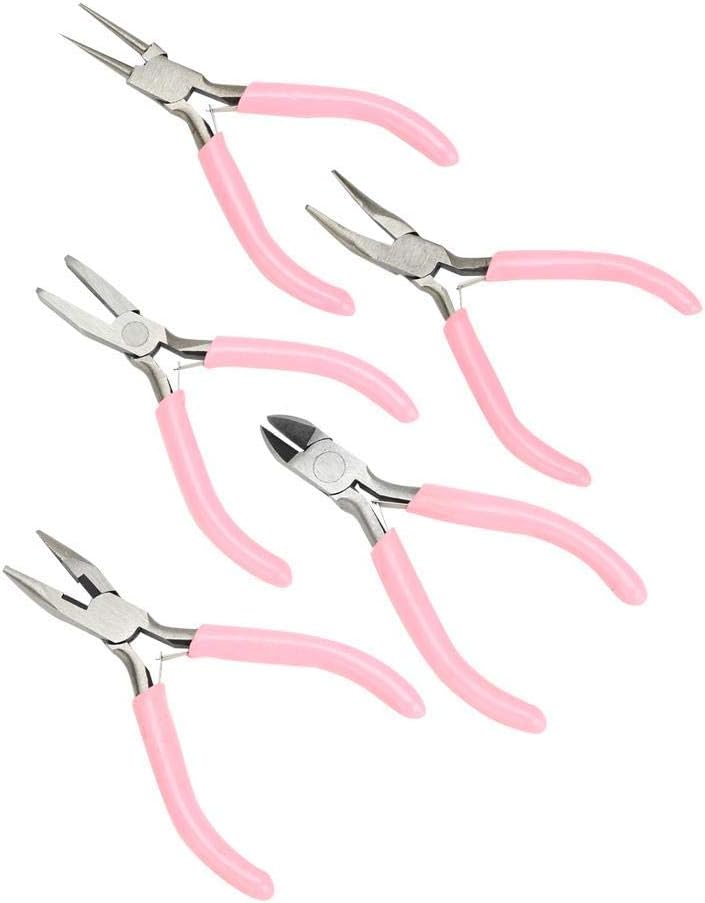 woobles 5Pcs Mini Pink 4In Versatile Use Metal Pliers Set Kit Cutter Handwork Jewelry Crafts Tool Floral Wire Jewelry Making Kit Gift Jewelry Homemade Tools Jewelry Crafts Handwork DIY - Image 2