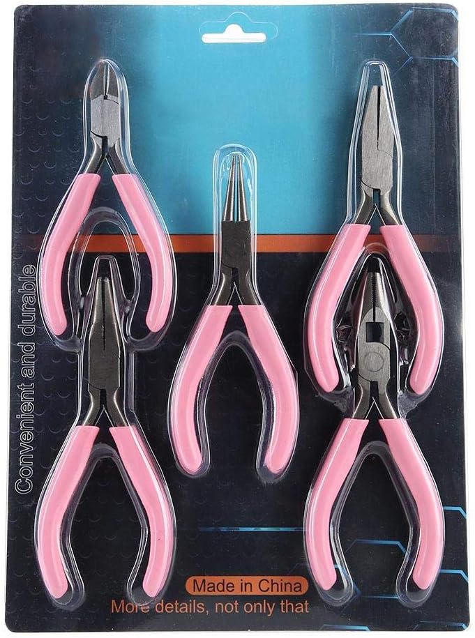 woobles 5Pcs Mini Pink 4In Versatile Use Metal Pliers Set Kit Cutter Handwork Jewelry Crafts Tool Floral Wire Jewelry Making Kit Gift Jewelry Homemade Tools Jewelry Crafts Handwork DIY - Image 1