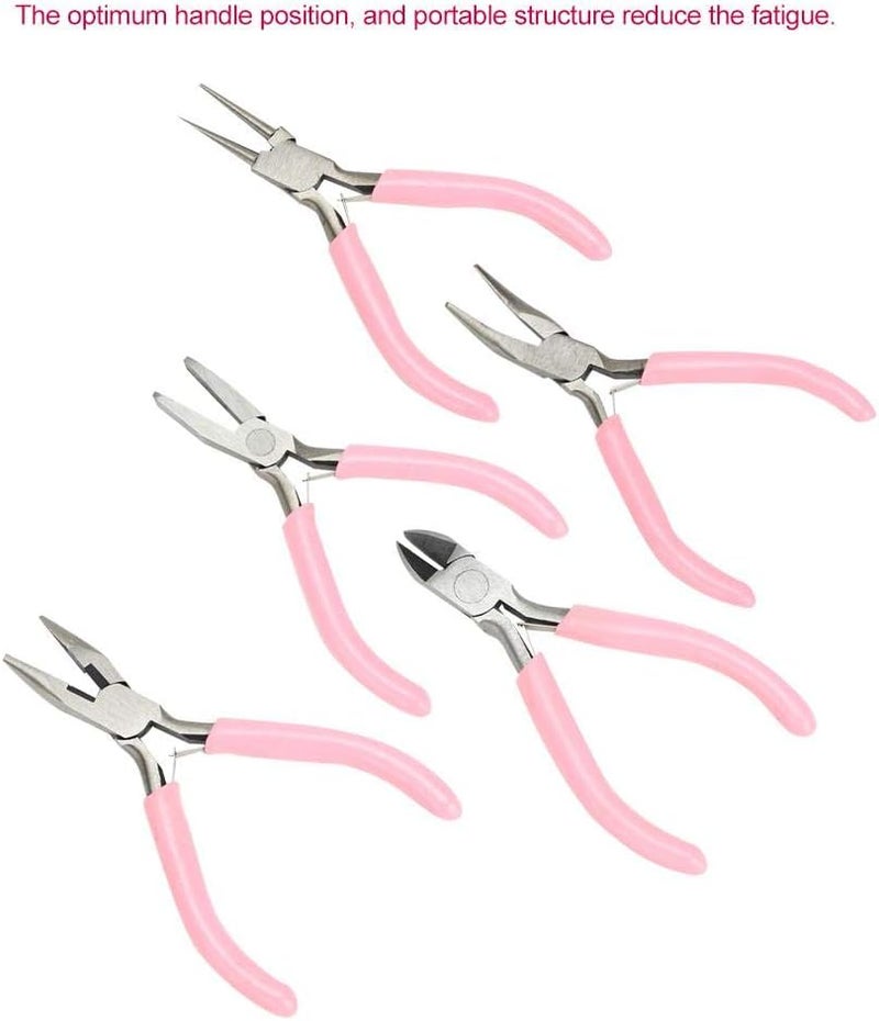 woobles 5Pcs Mini Pink 4In Versatile Use Metal Pliers Set Kit Cutter Handwork Jewelry Crafts Tool Floral Wire Jewelry Making Kit Gift Jewelry Homemade Tools Jewelry Crafts Handwork DIY - Image 4