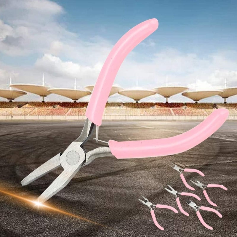 woobles 5Pcs Mini Pink 4In Versatile Use Metal Pliers Set Kit Cutter Handwork Jewelry Crafts Tool Floral Wire Jewelry Making Kit Gift Jewelry Homemade Tools Jewelry Crafts Handwork DIY - Image 3