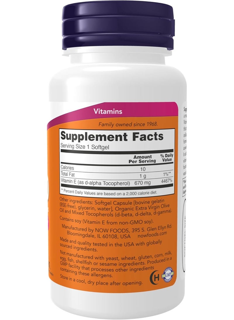 now Vitamin E 1000 IU with Mixed Tocopherols, 50 Softgels | Fat-Soluble Antioxidant for Immune & Cellular Health Support - Image 2