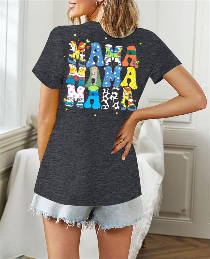 VILOVE Mama Shirt for Women Mom Life T Shirt Mothers Day Tops Mom Birthday Crewneck Short Sleeve Tops Grey - Image 5