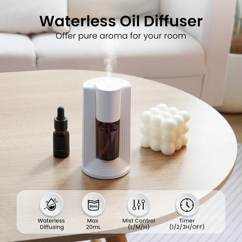 Nsyee Waterless Essential Oil Diffuser, Portable Aromatherapy Diffuser, Fit for 10-20mL Essential Oil bottles, 3 Timer & 3 Mist Level, Rechargeable Mini Scent Diffuser for Home, Room, Car and Office (White) - Image 3