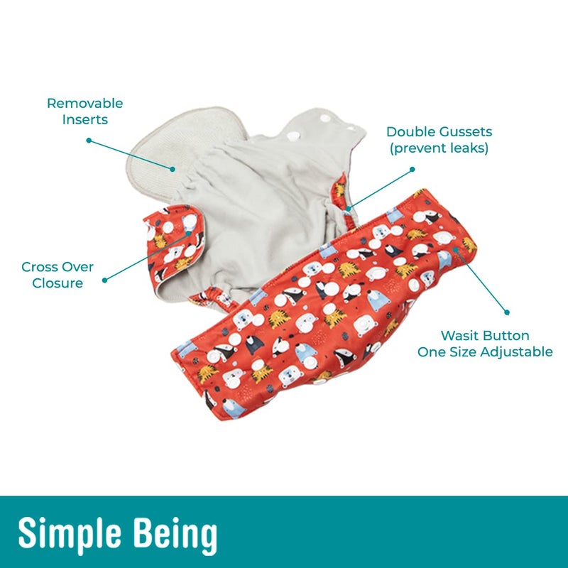 Simple Being Reusable Cloth Diapers- One Size Adjustable, Washable Soft Absorbent, Waterproof Cover, Eco-Friendly Unisex Baby Girl Boy, six 4-Layers Microfiber Inserts (Whimsical) - Image 5