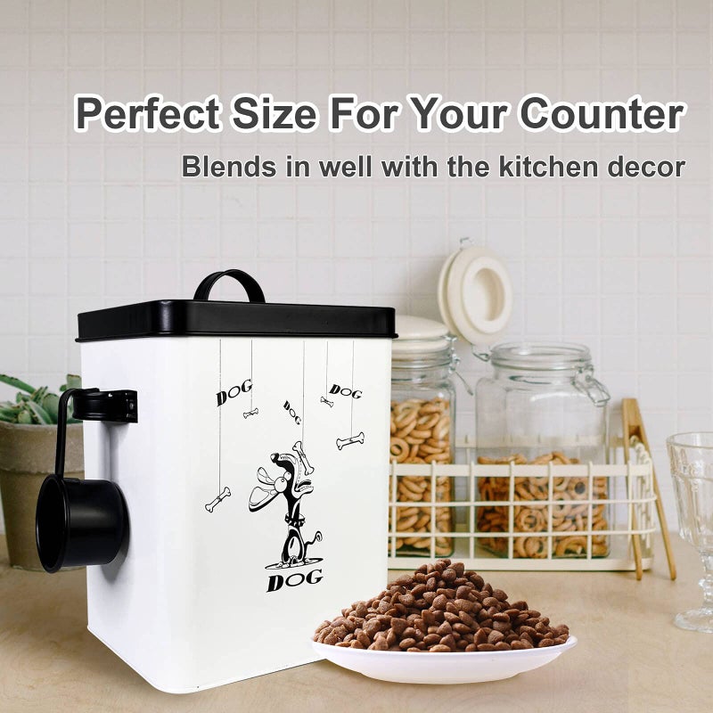 SOTECH Cute Pet Treat Container with Scoop Set,Dog Food Bucket with Lid and Handle White Pet Storage Bin for Small Dogs Cats Food Dry Fresh,Great Gift for Dog Owners(Dog Treat Jar) - Image 4