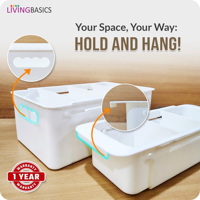 LIVINGBASICS 2 Large 3 Small Expandable Drawer OrganizerDrawer Organizer TrayDrawer DividerExpandable Drawer TrayAdjustable Storage Organiser White PPCP Plastic - Image 3