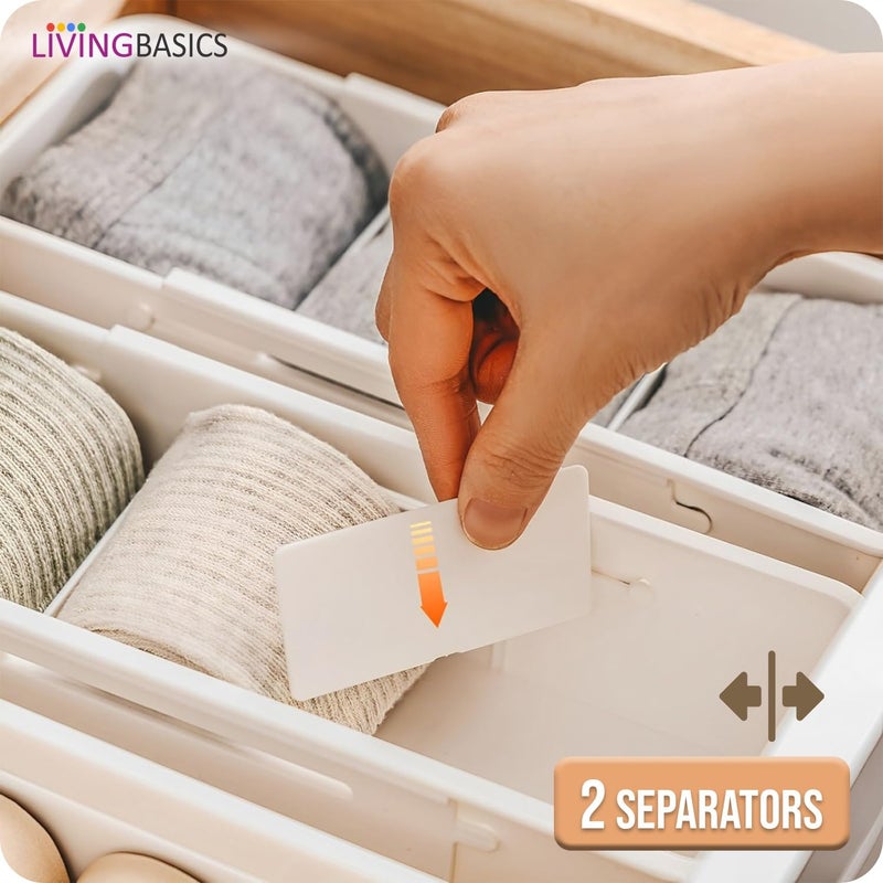 LIVINGBASICS 2 Large 3 Small Expandable Drawer OrganizerDrawer Organizer TrayDrawer DividerExpandable Drawer TrayAdjustable Storage Organiser White PPCP Plastic - Image 4