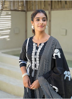 PRIYA’S PANACHE Pure Cotton Black Kurta Pant Dupatta Set with Bag | Indian Ethnic Wear for Women | Traditional Salwar Kameez Kurti Set | Ready-to-Wear Outfit  - Image 3