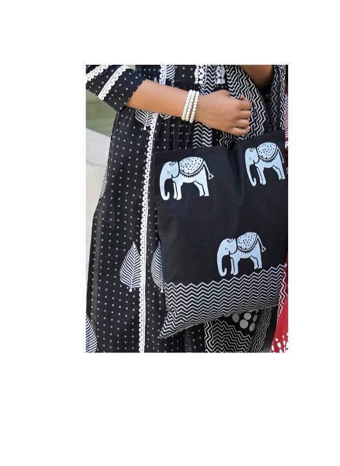 PRIYA’S PANACHE Pure Cotton Black Kurta Pant Dupatta Set with Bag | Indian Ethnic Wear for Women | Traditional Salwar Kameez Kurti Set | Ready-to-Wear Outfit  - Image 2