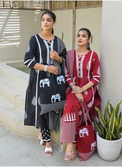 PRIYA’S PANACHE Pure Cotton Black Kurta Pant Dupatta Set with Bag | Indian Ethnic Wear for Women | Traditional Salwar Kameez Kurti Set | Ready-to-Wear Outfit  - Image 4