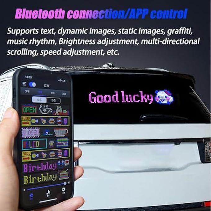 BIGTHREE Programmable Led Car Sign Flexible Bluetooth Scrolling Matrix Panel Open Sign Usb 5V Diy Customizable Display 92X372Cm - Image 2