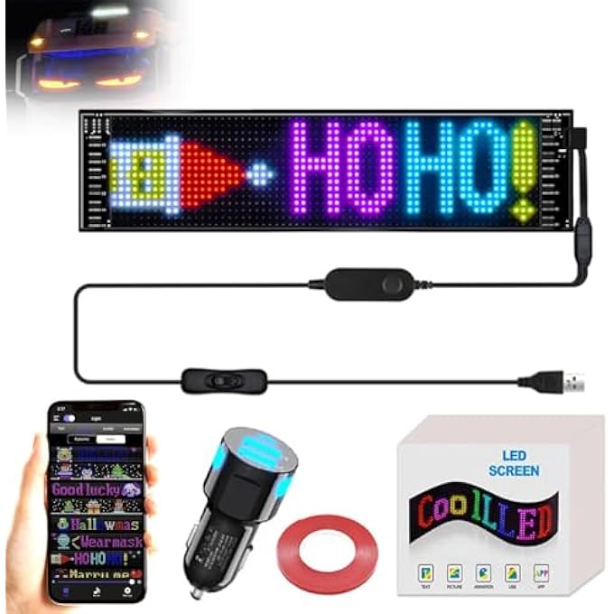 BIGTHREE Programmable Led Car Sign Flexible Bluetooth Scrolling Matrix Panel Open Sign Usb 5V Diy Customizable Display 92X372Cm - Image 1