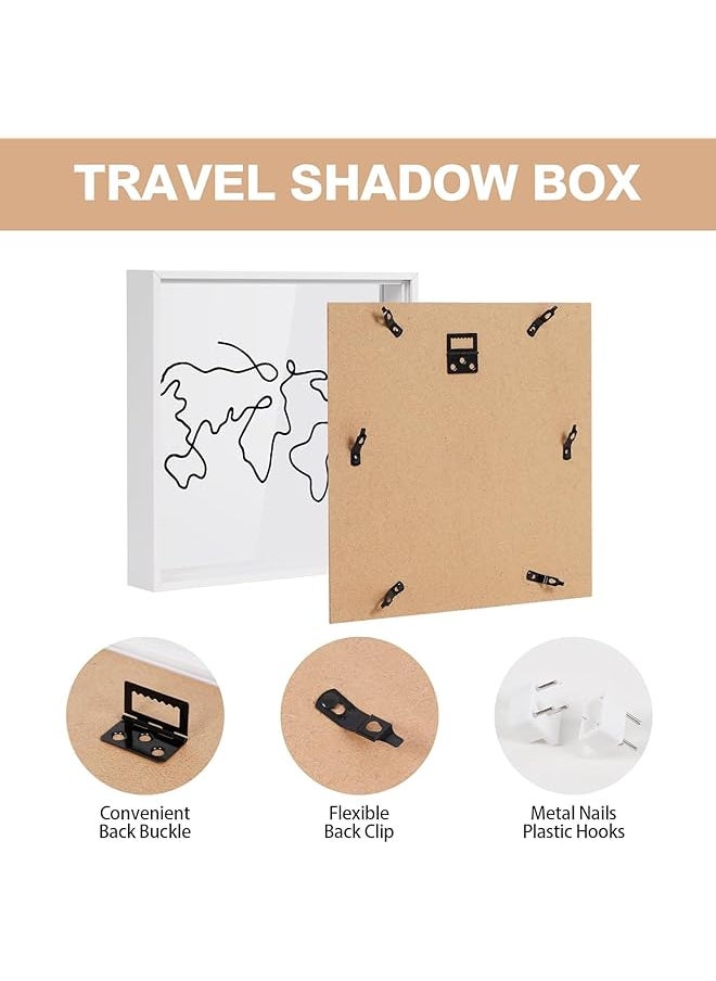 erorex - Adventure Archive Box For Memories 12X12 Travel Shadow Box With Slot Life In A Box Travel Frame Top Loading Shadow Box For Souvenir Keepsakes Travel Fund Money Box White - Image 1