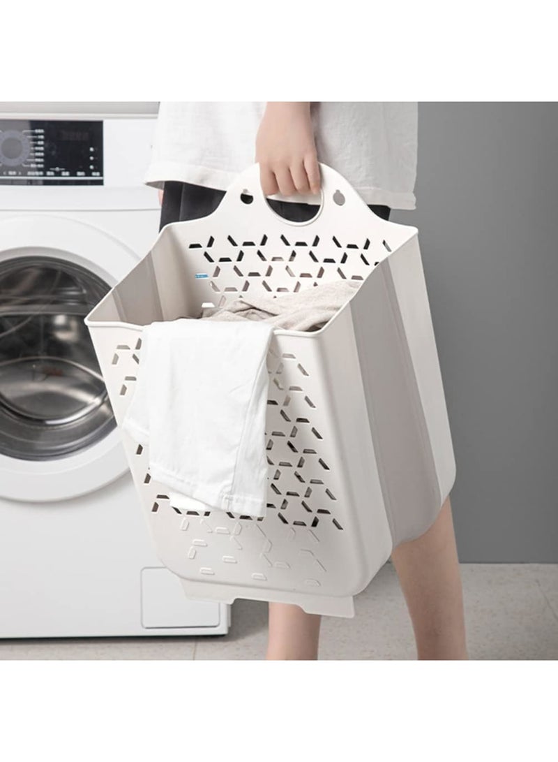 Cobest Collapsible Laundry Basket, Plastic Foldable Pop Up Laundry Hamper with Carry Handle Space, Laundry Hamper Waterproof Dirty Clothes Organizer Wastebasket, White - Image 3