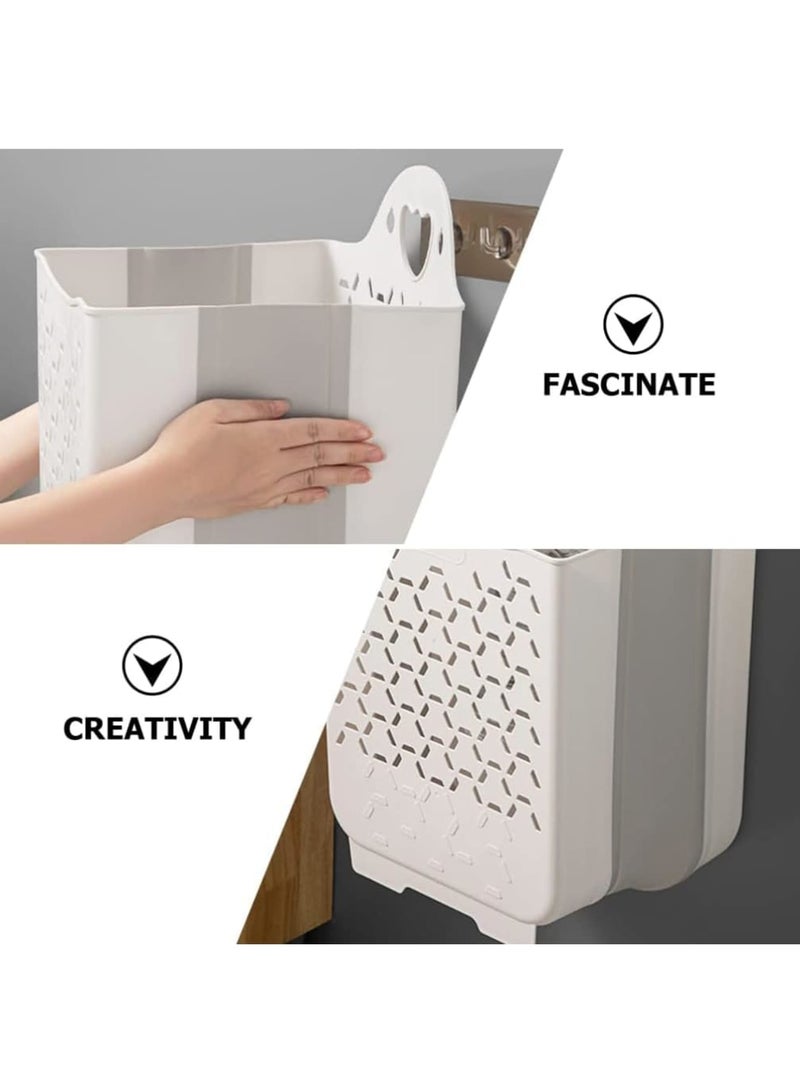 Cobest Collapsible Laundry Basket, Plastic Foldable Pop Up Laundry Hamper with Carry Handle Space, Laundry Hamper Waterproof Dirty Clothes Organizer Wastebasket, White - Image 5