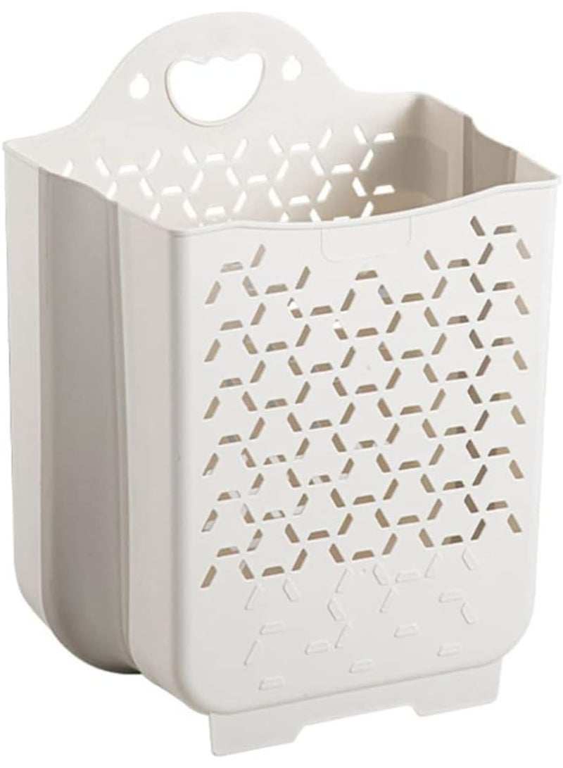 Cobest Collapsible Laundry Basket, Plastic Foldable Pop Up Laundry Hamper with Carry Handle Space, Laundry Hamper Waterproof Dirty Clothes Organizer Wastebasket, White - Image 1