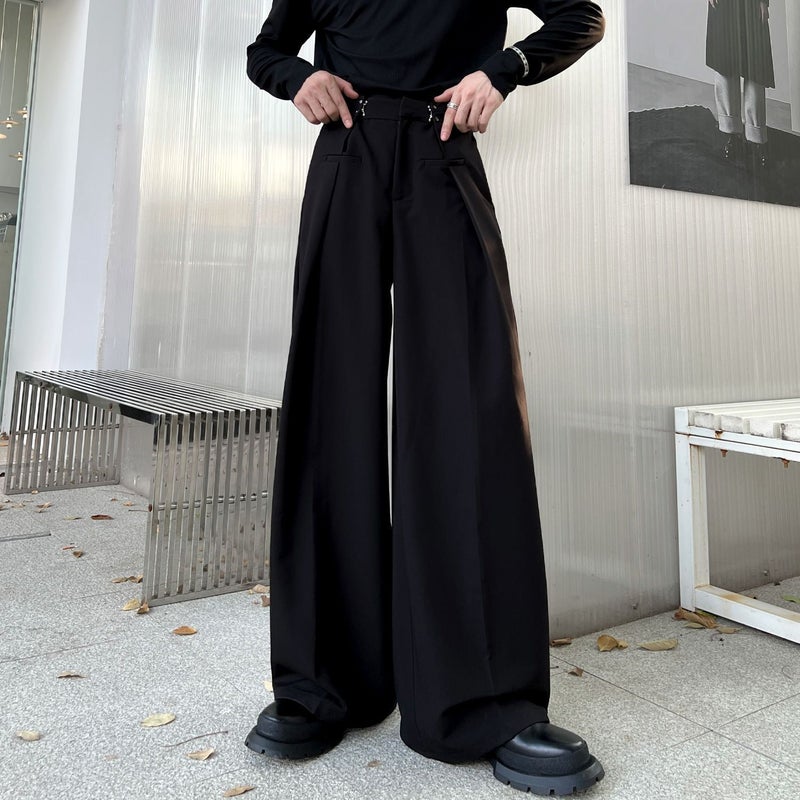 Autumn Loose High-Grade Draping Adjustable Waist Buckle Suit Pants Casual Pants Men'S And Women'S Non-Gender Straight Mop Pants - Image 1