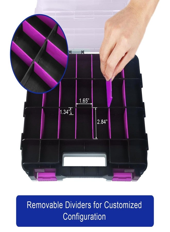 BUSY-CORNER Tools Organizer Box Small Parts Storage Box 50-Compartment Double Side Hardware Organizers with Removable Plastic Dividers for Screws, Nuts, Nails, Bolts, Purple - Image 4