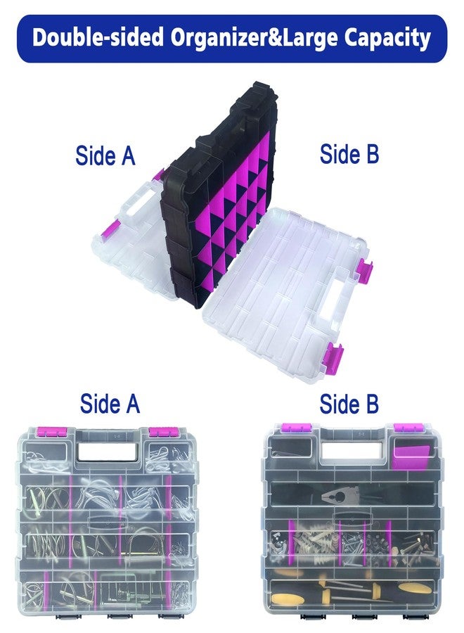 BUSY-CORNER Tools Organizer Box Small Parts Storage Box 50-Compartment Double Side Hardware Organizers with Removable Plastic Dividers for Screws, Nuts, Nails, Bolts, Purple - Image 5