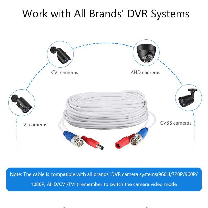 كابل كاميرا المراقبة CCTV: كابل طاقة وفيديو 2 في 1 بطول 60 قدم - موصل BNC متوافق مع AHD CVI TVI 1080P 5MP DVR للمراقبة لأنظمة CCTV المنزلية والخارجية - Image 3