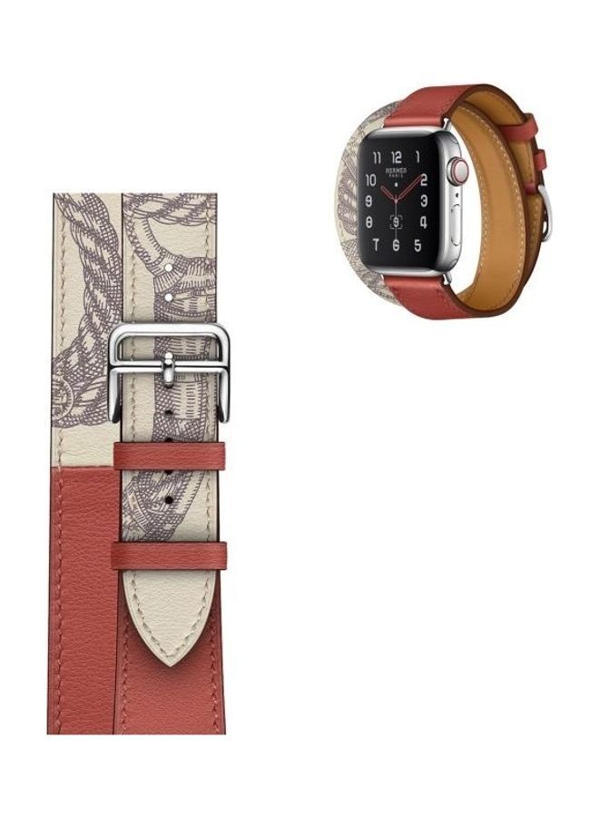 NIBEMINENT Silk Screen Patern Watch Band For Apple Series 7 45mm/6 & SE 5 4 44mm/3 2 1 42mm Brick Red - Image 2