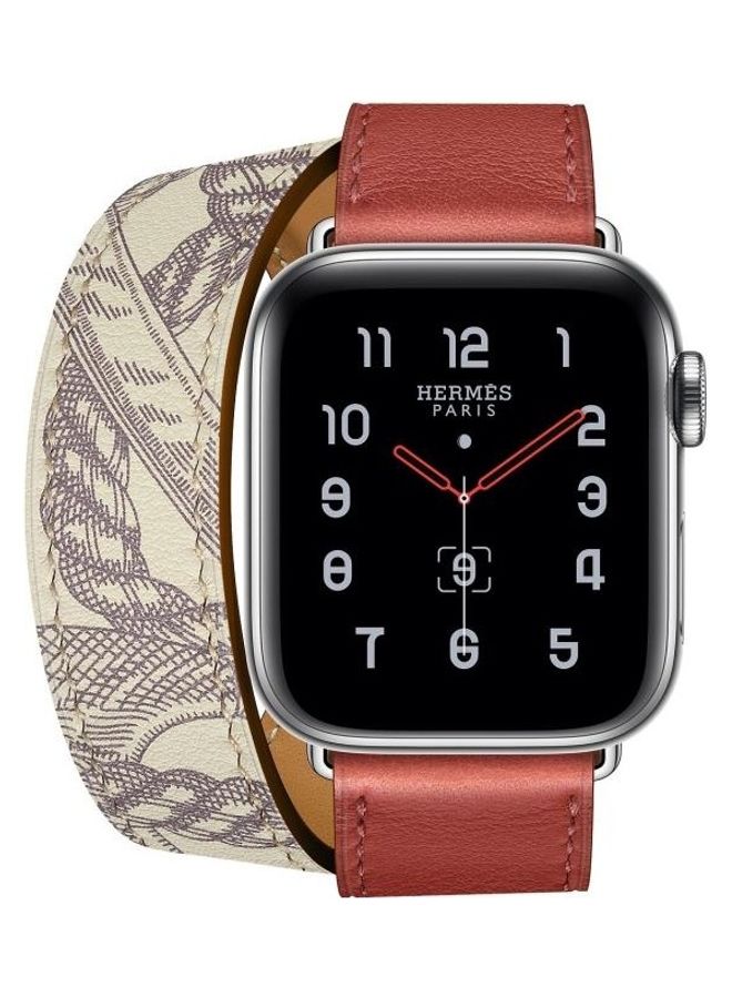 NIBEMINENT Silk Screen Patern Watch Band For Apple Series 7 45mm/6 & SE 5 4 44mm/3 2 1 42mm Brick Red - Image 4