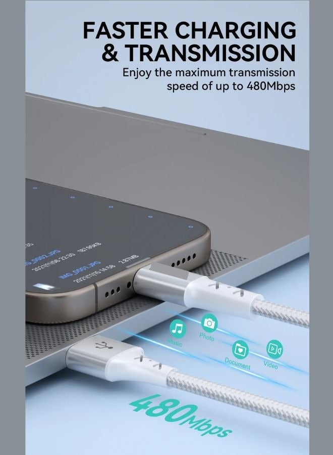 Premium USB A to C Data Cable - High-Speed Data Transfer & Fast Charging 5V/3.4A - 1m White - Image 5