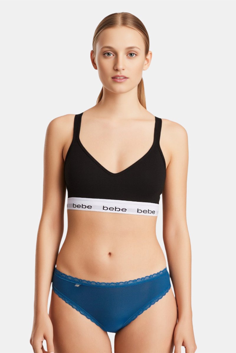 bebe Women Brand Logo Padded Bralette, Black - Image 1