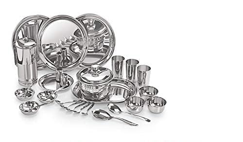 VOMI Stainless Steel Premium 55 pcs Dinner Set Combo Pack Dinner thali Set Glass Set Bowl Set Spoons - Image 3