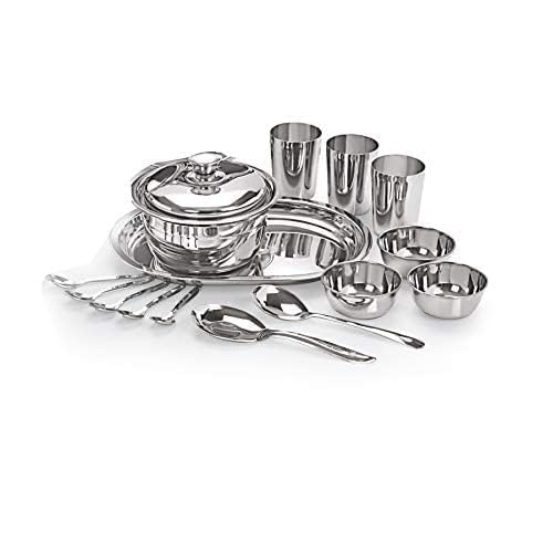 VOMI Stainless Steel Premium 55 pcs Dinner Set Combo Pack Dinner thali Set Glass Set Bowl Set Spoons - Image 4