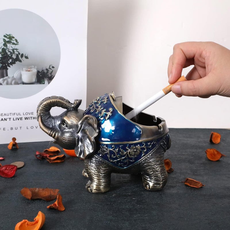 Gusnilo Elephant Outdoor Ashtray Metal Ashtray for Tobacco Ashtray with Lid Ashtrays for Smokers Indoor Ashtray Decoration Ashtrays for Cigarettes Metal Gift for Men Women(Blue) - Image 5