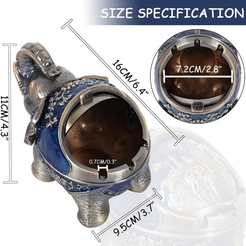 Gusnilo Elephant Outdoor Ashtray Metal Ashtray for Tobacco Ashtray with Lid Ashtrays for Smokers Indoor Ashtray Decoration Ashtrays for Cigarettes Metal Gift for Men Women(Blue) - Image 2