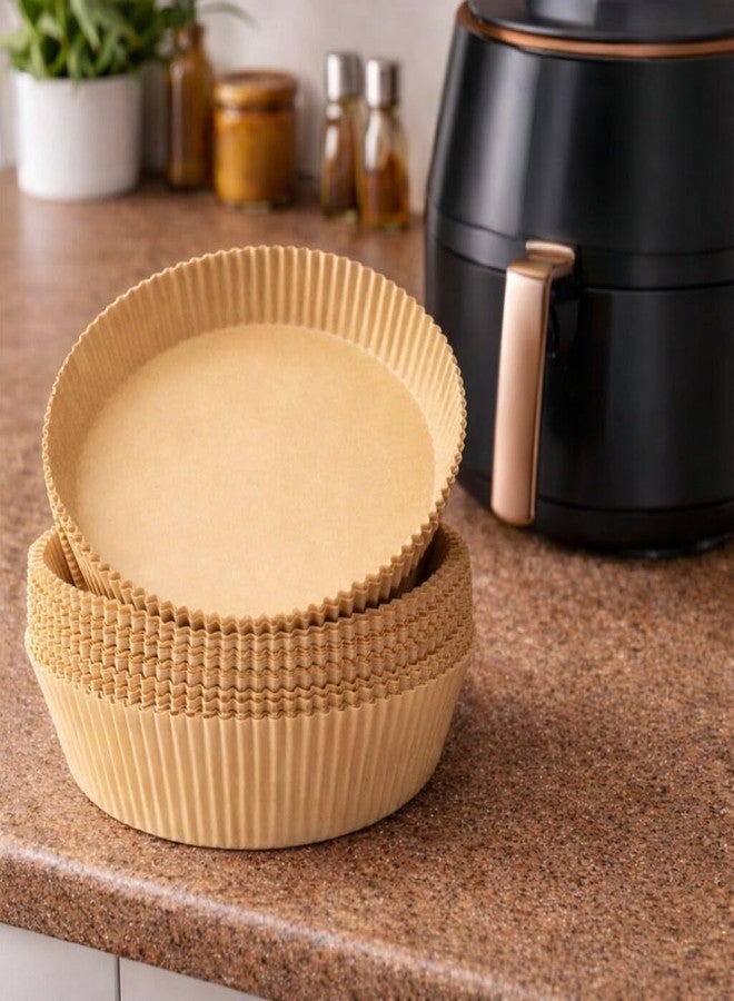 MOBDESK (100 Pcs, Round) Disposable Air Fryer Paper Liners, Non-Stick Oil Resistant Parchment Paper for Frying, Baking, Cooking, Roasting - Kitchen Baking Papers | Air Fryer Basket Papers - Image 1