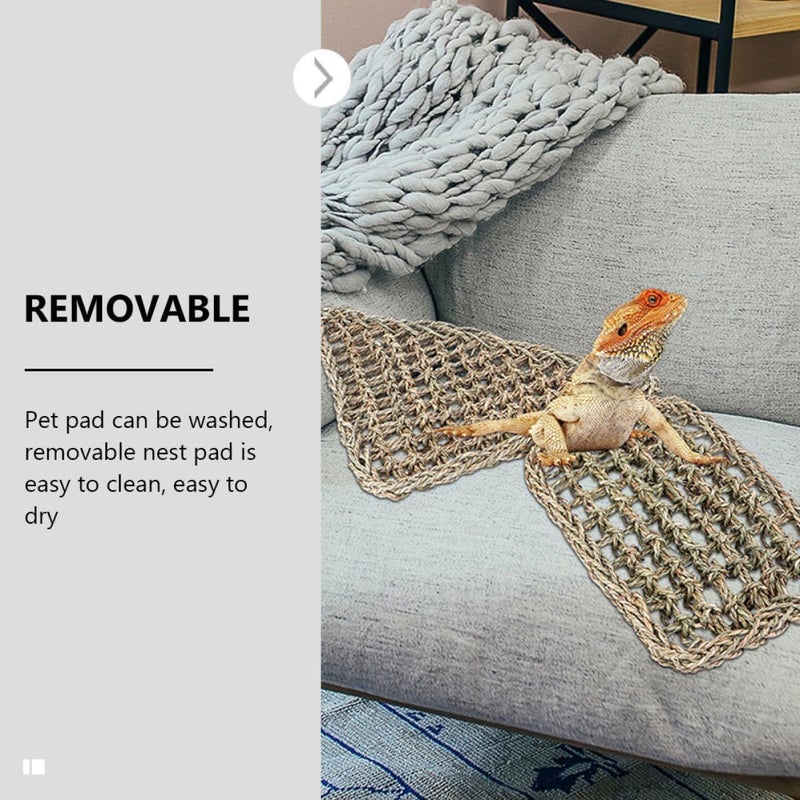 Reptile Hammock Hanging Bed Woven Grass Mat Triangle 20x20x28cm for Bearded Dragons Small Lizards - Image 4