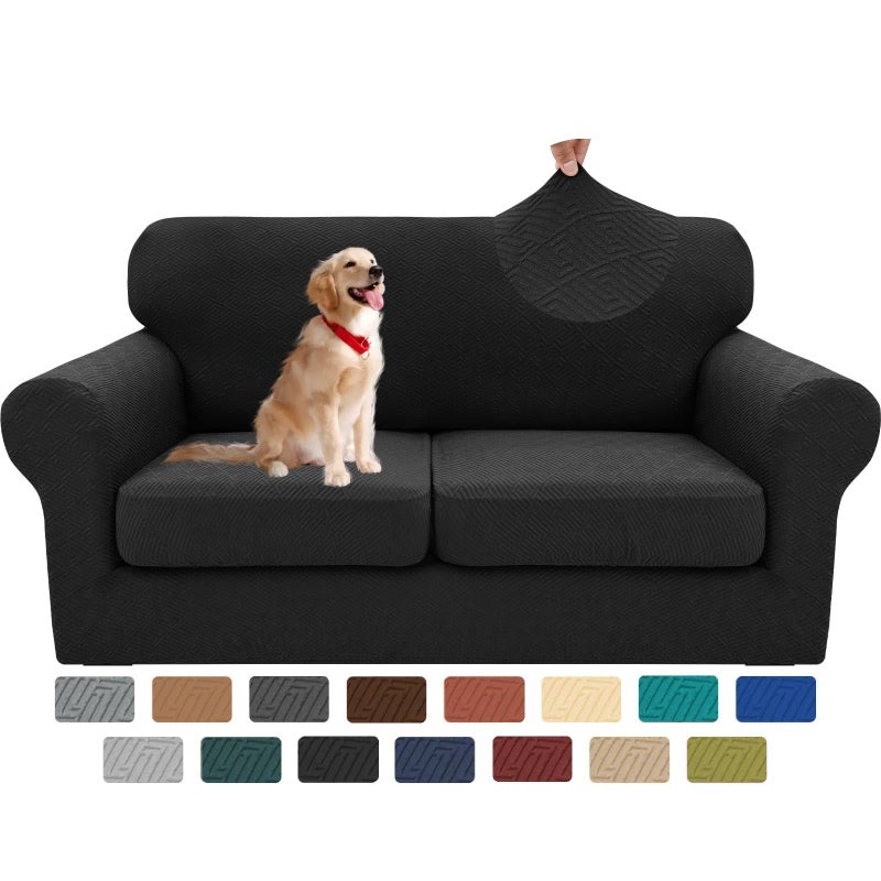 XINEAGE 2025 New 3 Pieces Couch Covers for 2 Cushion Sofa Super Stretch Loveseat Slipcover Pet Dog Universal Slip Cover Anti Slip Love Seat Furniture Protector Black 5569