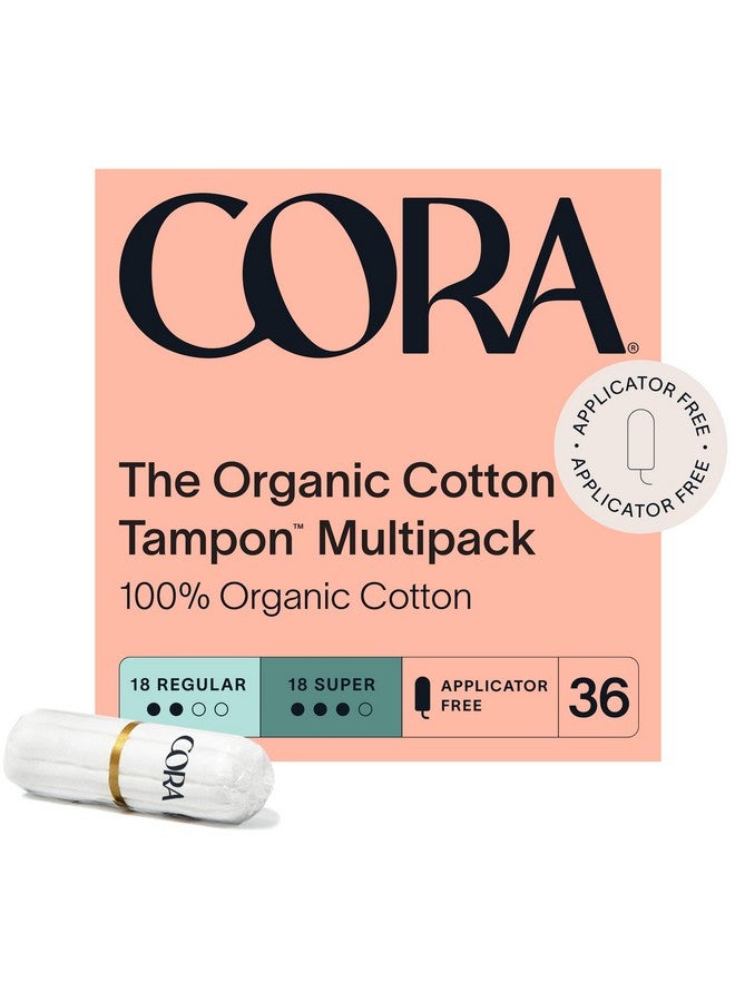 cora 100% Organic Cotton Nonapplicator Tampons | Ultraabsorbent, Unscented, Natural, Nontoxic, Applicator Free | Ecoconscious (36 R/S Tampons) - Image 1