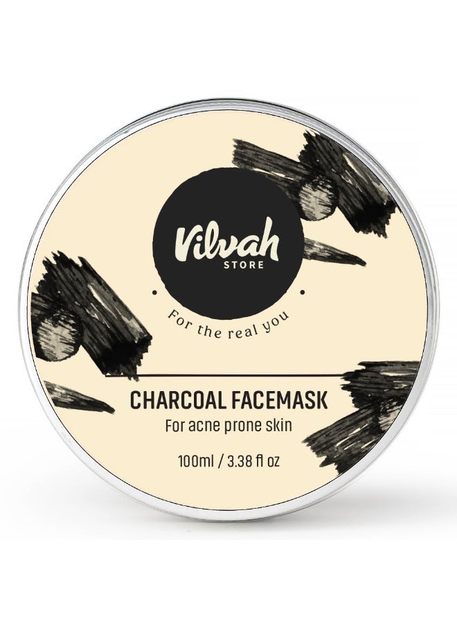 Vilvah Store Charcoal Facemask for Glowing Skin | With Aloe Vera and Charcoal | Suitable For All Skin Types | For Men & Women | 100ml - Image 1