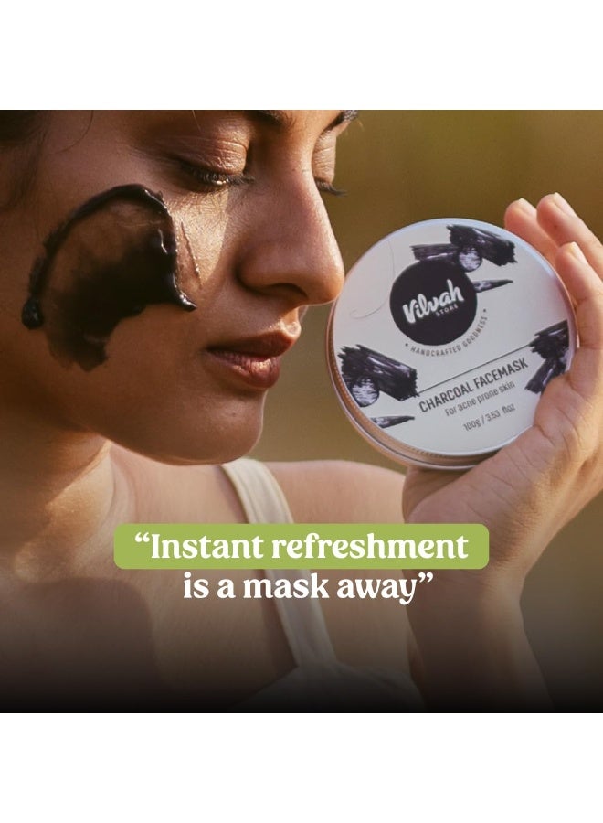 Vilvah Store Charcoal Facemask for Glowing Skin | With Aloe Vera and Charcoal | Suitable For All Skin Types | For Men & Women | 100ml - Image 2