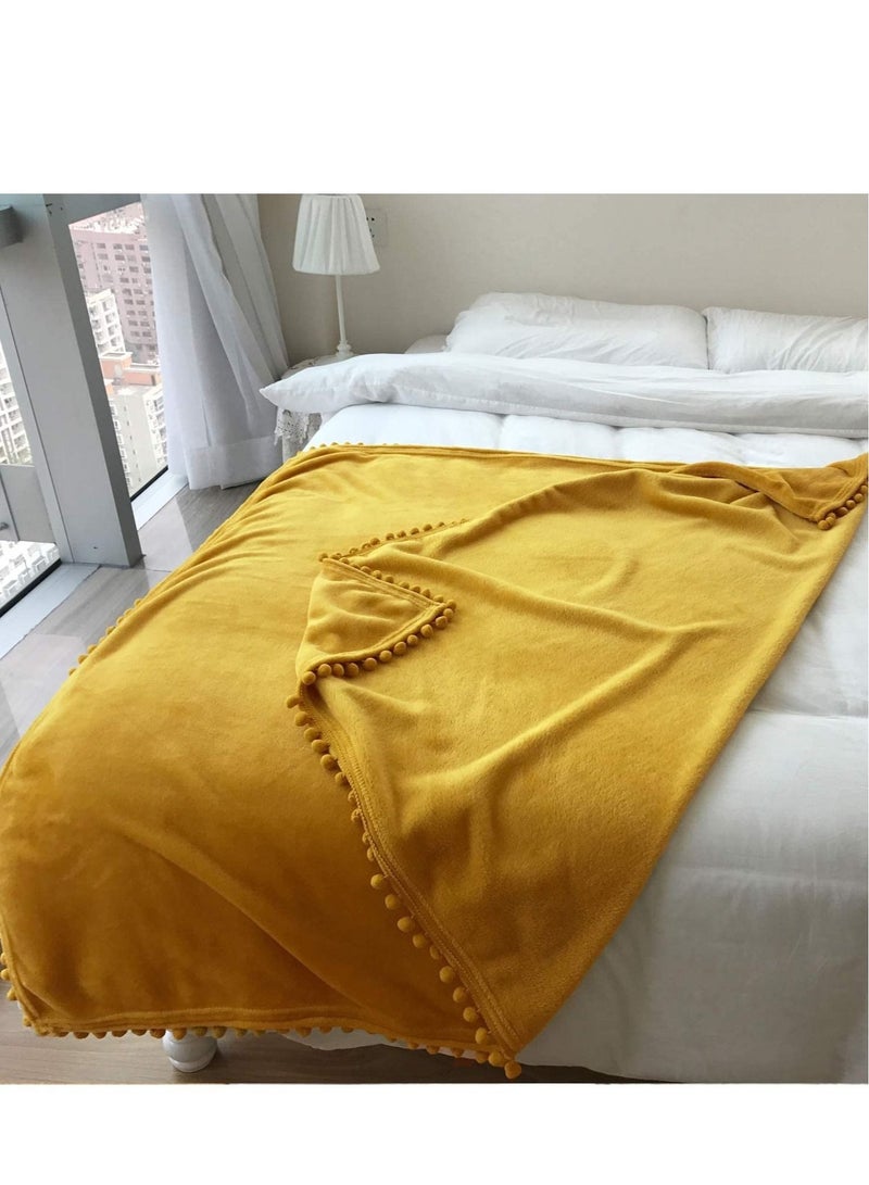 Soft Throw Blanket with Pompom Fringe Flannel Bed or Sofa - Image 3