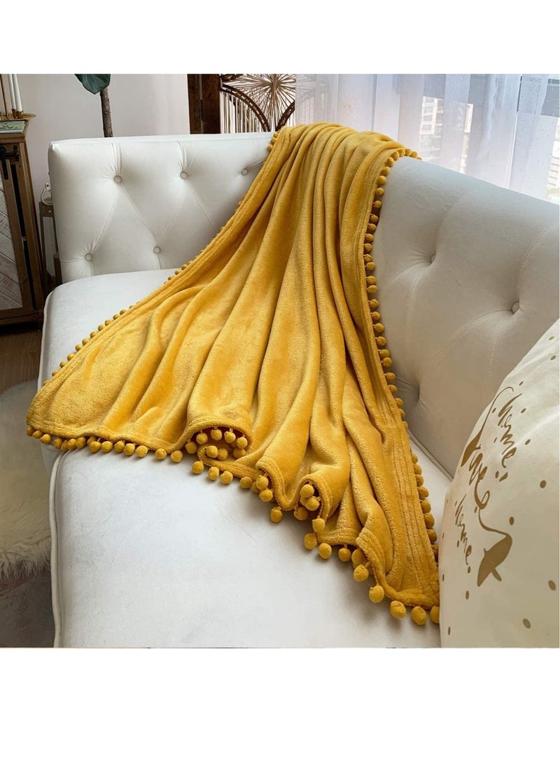 Soft Throw Blanket with Pompom Fringe Flannel Bed or Sofa - Image 4