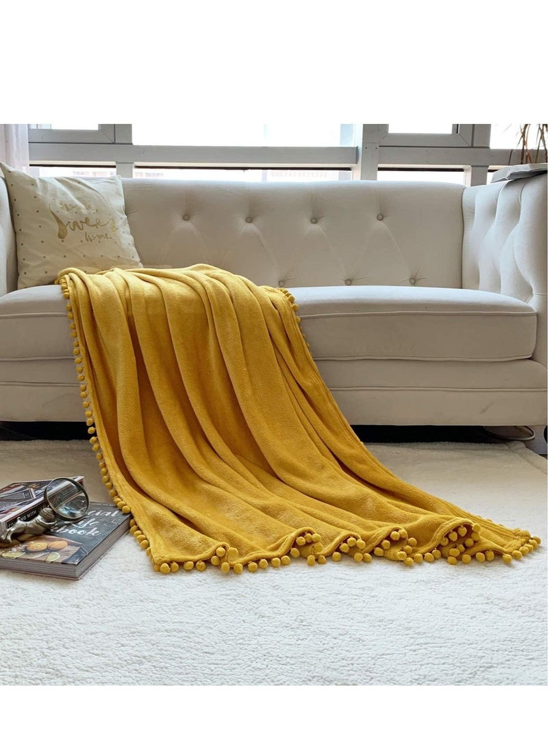 Soft Throw Blanket with Pompom Fringe Flannel Bed or Sofa - Image 5