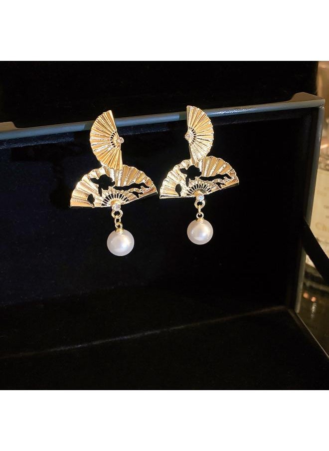 نيبمينينت New Chinese Bamboo Fan Tassel Ear Hook Style Retro Temperament Earrings Niche National Fashion 