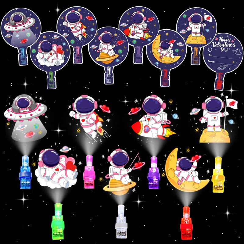 COKOKA 28 Pcs Valentines Day Cards with Finger Lights Valentines Day Gifts for Kids Space Themed Astronaut Party Favors Light Up Toys Bulk Classroom School Exchange - Image 3