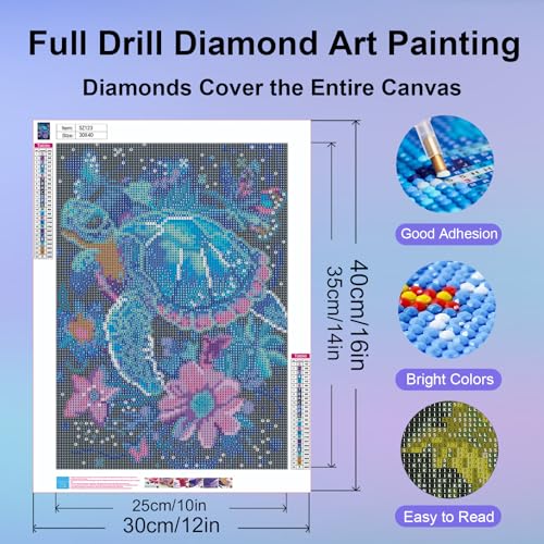 Ycydilirab Sea Turtle 5D Diamond Art for Adults-Diamond Painting for Adults,Sea Turtle Gem Art for Adult Perfect for Relaxation and Home Wall Decor 12x16inch - Image 4