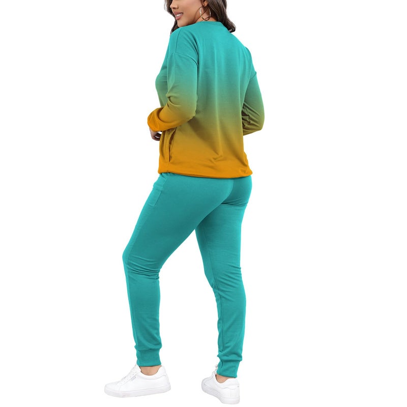 HBQ Two Piece Outfits For Women Casual Long Sleeve Sweatsuits Jogger Tracksuits Lounge Sets With Pockets-Gradient-X-Large - Image 4